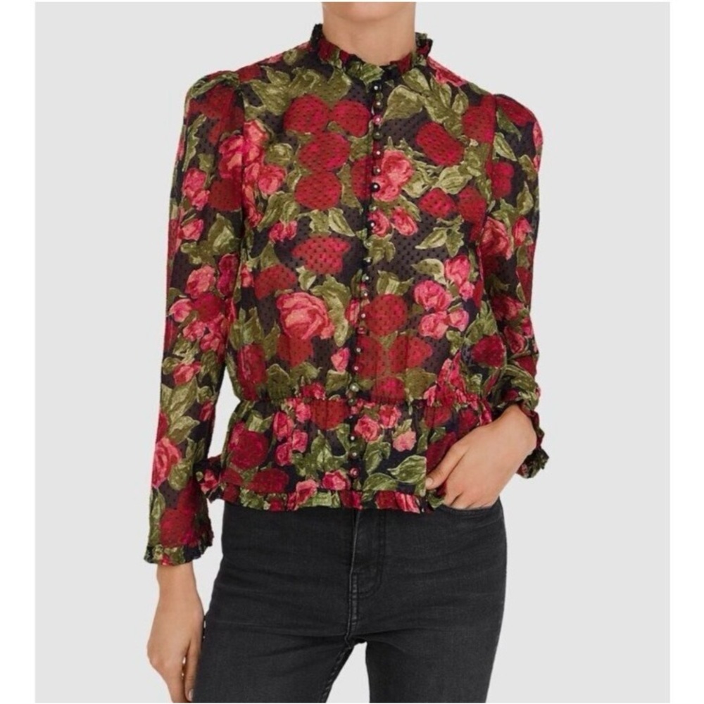 The Kooples Floral Blouse in Red and Green